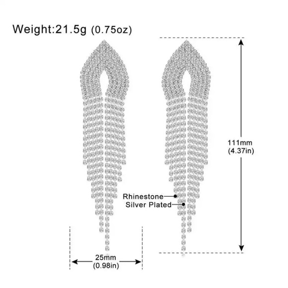 ⭐️ Long Silver Rhinestone Earrings - Picture 3 of 6